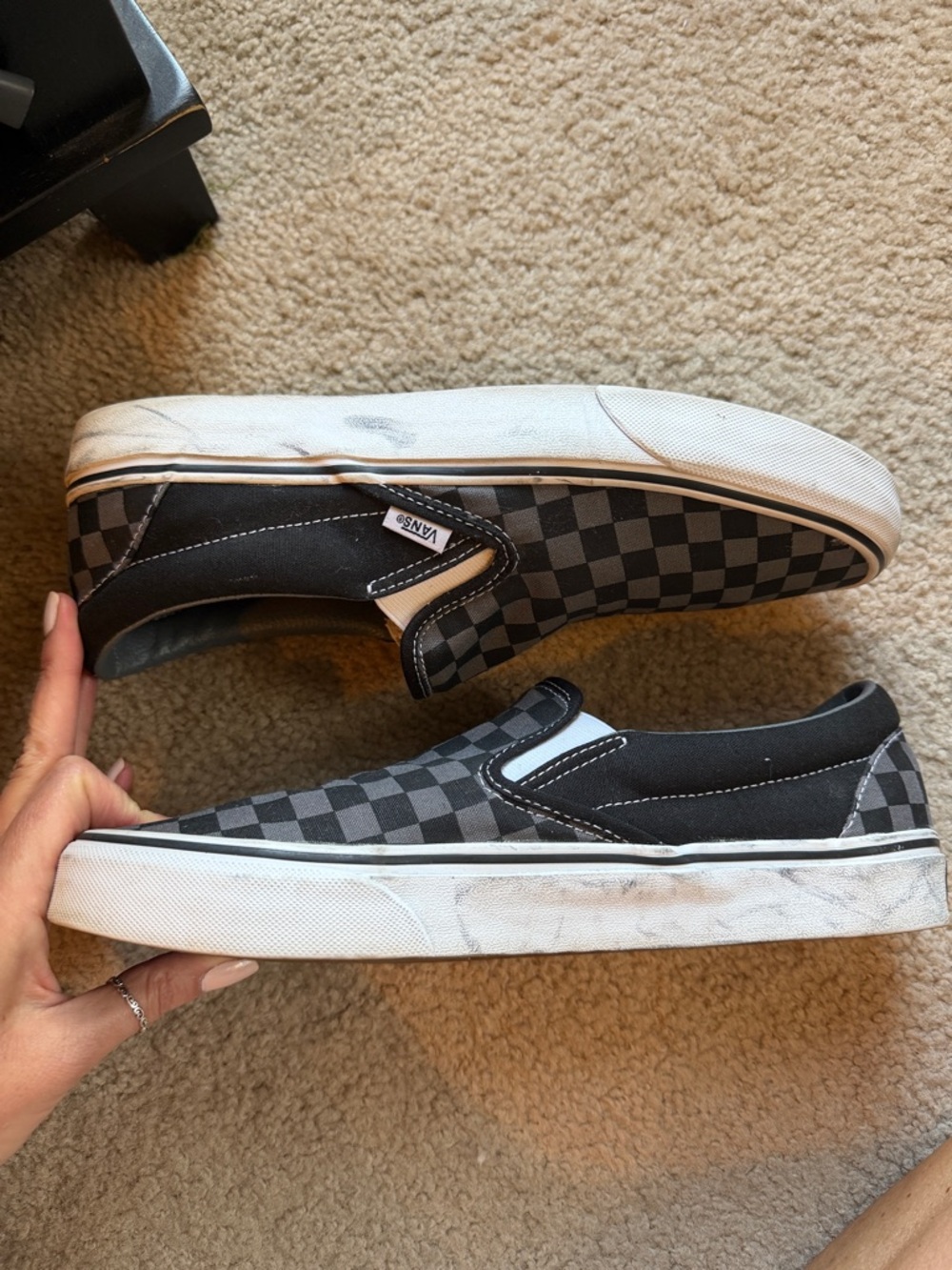 Vans Men's Gray and Black Checkered Slip-On Sneakers - Picture 4 of 9